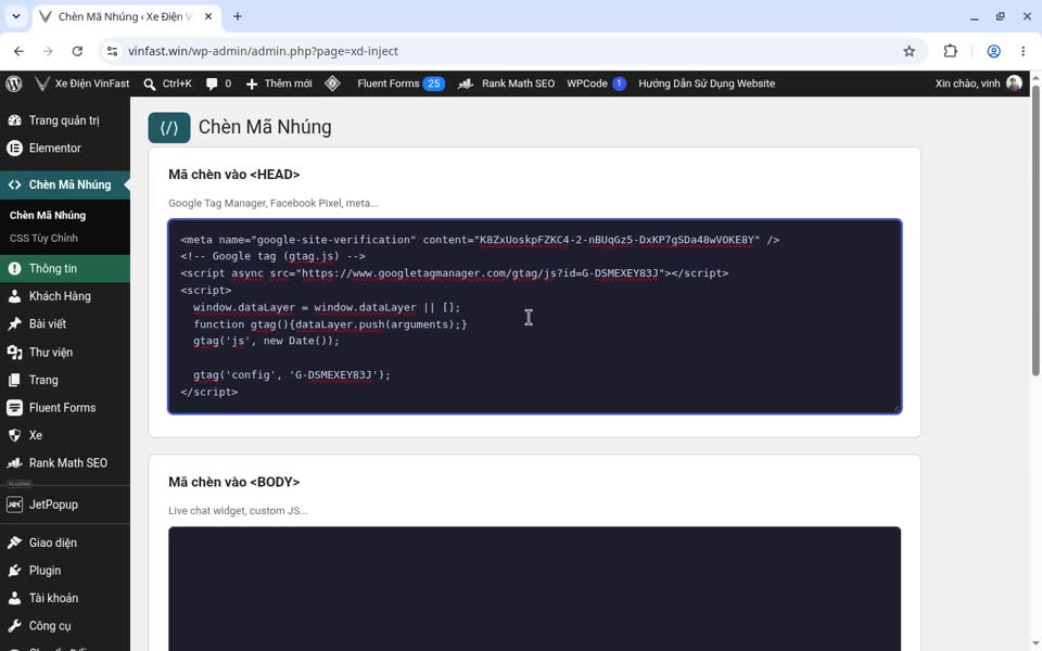 Hướng Dẫn Sử Dụng Web Ô tô 7 Dán mã vào ô HEAD rồi bấm Lưu