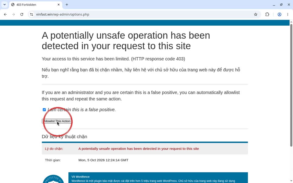 Hướng Dẫn Sử Dụng Web Ô tô 9 Bấm “Allowlist This Action” rồi tải lại trang
