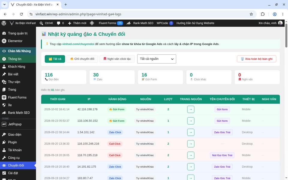 Hướng Dẫn Sử Dụng Web Ô tô 10 Tab Tất cả và các ô đếm