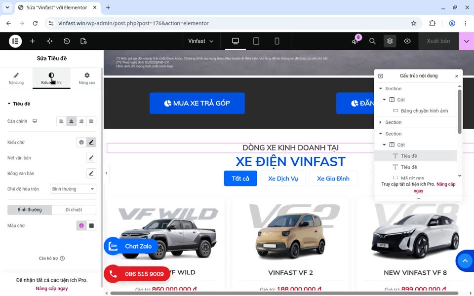 Hướng Dẫn Sử Dụng Web Ô tô 20 Sửa chữ: tab Nội dung và Kiểu hiển thị