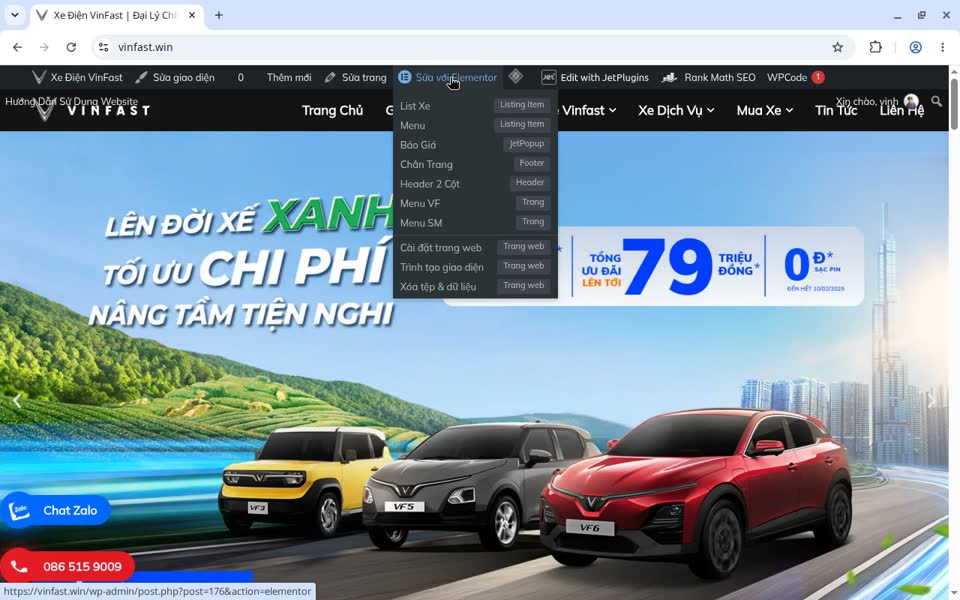 Hướng Dẫn Sử Dụng Web Ô tô 21 Chọn Header 2 Cột hoặc Chân Trang